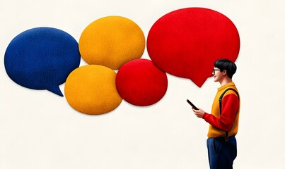 Poster - Stylized Illustration of Social Interaction with Speech Bubbles