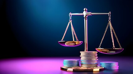 Poster - Balancing Scales with Coins and Bar Charts on a Colorful Background