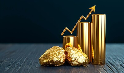 Poster - Gold Trading Concept with Bars and Nuggets on Dark Background
