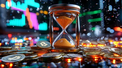 Poster - Financial Analysis Concept with Charts and Hourglass Amidst Coins