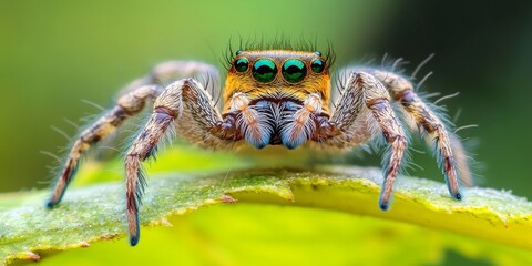 Jumping spider captured in a striking pose on a vine, showcasing the fascinating details of the jumping spider s appearance and behavior in its natural habitat.