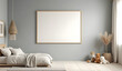© muhammad - Empty horizontal picture frame on gray wall in modern child room. Mock up interior in scandinavian style. Free, copy space for your picture, poster. Bed, toys. Cozy room for kids. 3D rendering