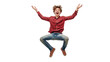 © yeewa - Jump for Joy: A young man in a red plaid shirt and jeans leaps into the air with arms outstretched, his ecstatic expression capturing pure unadulterated joy.