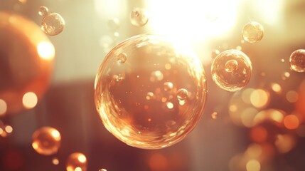 Wall Mural - golden bubbles floating in sunlight.