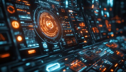 Poster - Futuristic medical technology with online digital healthcare on a hologram screen, electronic medical interface and health icons in focus