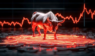 Poster - Bull Statue Symbolizing Downward Trend in Stock Market Visual