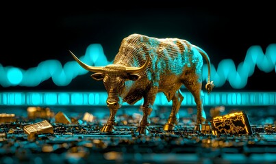 Poster - Golden Bull Statue Representing Downward Stock Market Trend