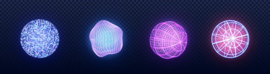 Poster - 3d tech spheres set isolated on transparent background. vector realistic illustration of abstract gl