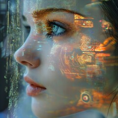 Poster - AI-Powered Recognition Technology in Futuristic Portrait Illustration