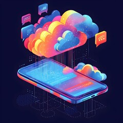 Poster - Colorful Abstract Illustration of Cloud-Based Communication Concept