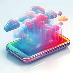 Poster - Abstract Illustration of Cloud-Based Communication on Smartphone