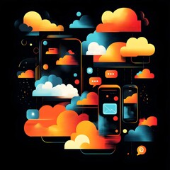 Poster - Abstract Illustration of Cloud-Based Communication Concept Design