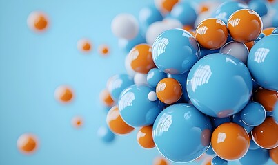 Poster - Glossy 3D Blobs in Blue and Orange Floating Against Simple Background