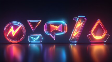 Poster - Colorful 3D Glass Icons with Arrows and Speech Bubbles Display