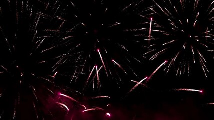 Wall Mural - Bright colorful festive glowing fireworks on night sky.  New Year, Christmas, festival, party and holiday celebration concept