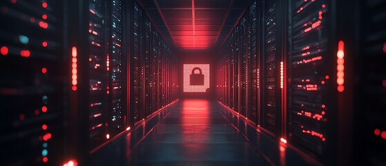 Poster - A modern, abstract IT security background with digital firewall patterns, data protection symbols, and secure lock icons, set in a dark technological ambiance