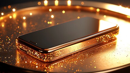 Poster - Golden Smartphone Sparkling on Luxurious Tray