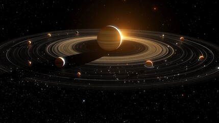 Wall Mural - Planetary system with rings and moons.