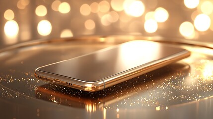Poster - Golden Smartphone Rests on Glittering Surface