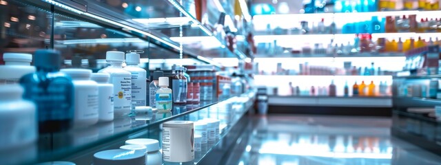 Wall Mural - A Vibrantly Colorful Pharmacy Aisle Displaying Various Medications and Health Products