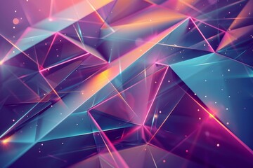 Aufkleber - Abstract polygonal background forming a colorful crystal surface with glowing light streaks and sparkling particles