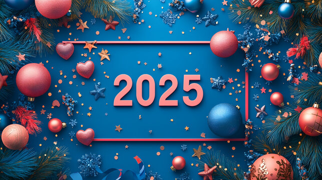 2025 year background with christmas ball