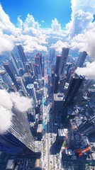 Poster - Futuristic cityscape view urban environment digital art aerial perspective clean lineart vibrant colors