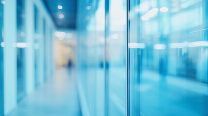 Poster - blurred glass wall of a modern business office building in a business center, featuring abstract ref