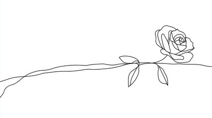 Wall Mural - a continuous black line drawing of a rose, its flowing strokes graceful and elegant on white.
