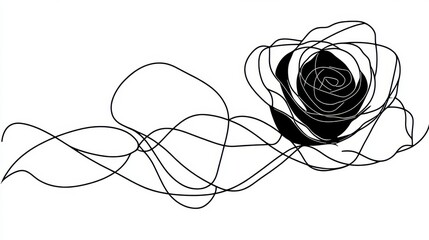 Wall Mural - a continuous black line drawing of a rose, its flowing strokes graceful and elegant on white.