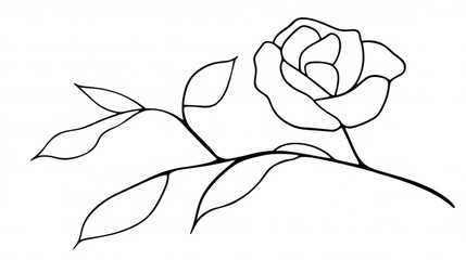Wall Mural - a continuous black line sketch of a rose, its simple elegance perfect against a white backdrop.
