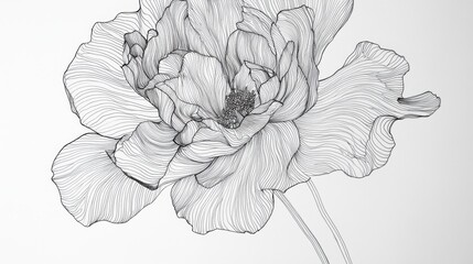 Poster - A continuous line sketch of a rose, its graceful curves rendered in black on a pure white canvas.