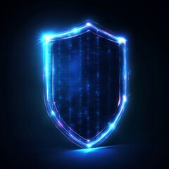 Poster - Glowing Digital Shield with Neon Lights on Dark Background for Cybersecurity Concept Representation