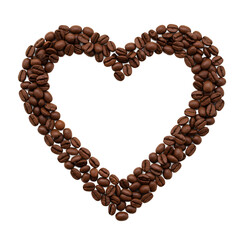 A heart shape formed by roasted coffee beans, arranged neatly on a black background, symbolizing love for coffee.