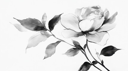 Wall Mural - a delicate rose rendered in uninterrupted black strokes, its elegance magnified on a white canvas.