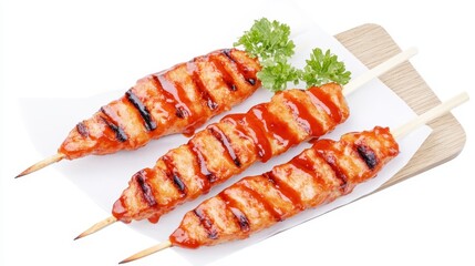 Poster - Grilled skewers of delicious, marinated meat garnished with fresh herbs, perfect for a savory snack or meal.