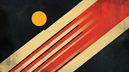 Poster - Abstract design with diagonal stripes and a circle, vintage style.