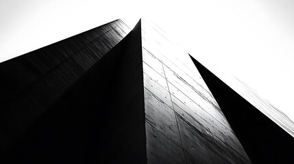 Aufkleber - Abstract view of modern concrete building's sharp angles and textured facade.