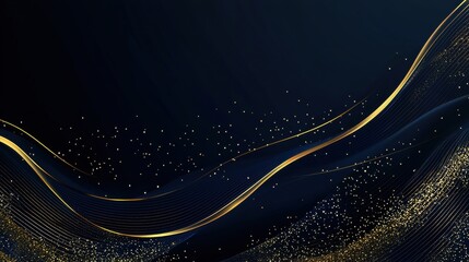 Poster - elegant abstract background with gold and blue waves and sparkling particles for luxurious design pr