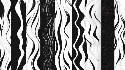 Poster - Abstract black and white wavy vertical stripes pattern.