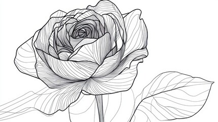 Aufkleber - A minimalist illustration of a rose in black lines, its seamless design perfect against white.