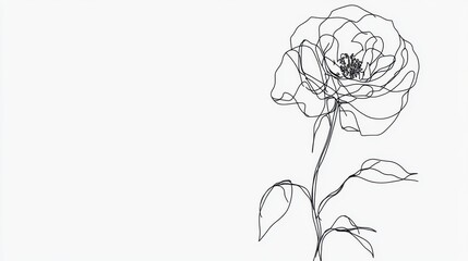 Poster - A minimalist line drawing of a rose in black, its petals and stem flowing seamlessly on white.