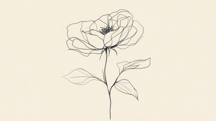 Poster - A minimalist rose illustration in continuous black strokes, its petals and stem standing out on white