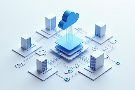 cloud computing - a 3d illustration of a cloud computing network, showcasing data servers and interc