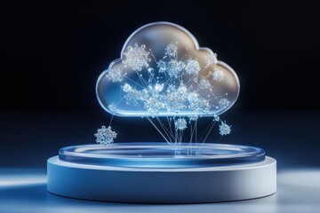 Aufkleber - Cloud computing - A 3D illustration of a cloud computing network, showcasing data servers and interconnected devices in a minimalistic design.