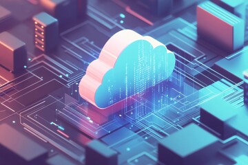 Aufkleber - Cloud computing - A 3D illustration of a cloud computing network, showcasing data servers and interconnected devices in a minimalistic design.