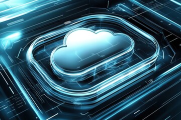 Aufkleber - High-tech glowing cloud emblem with sleek neon blue circuitry, representing advanced cloud computing systems