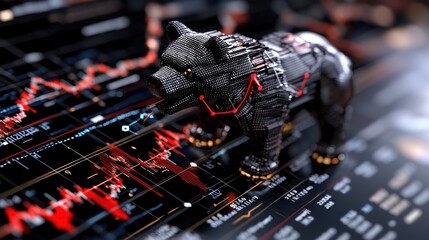 Poster - Digital Bear on Stock Market Graphs Symbolizing Market Trends and Financial Analysis in a Modern Financial Environment