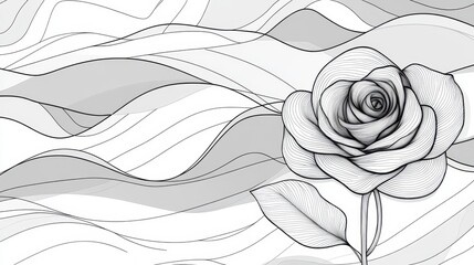 Wall Mural - A seamless black line sketch of a rose, embodying timeless beauty on a minimalist white canvas.