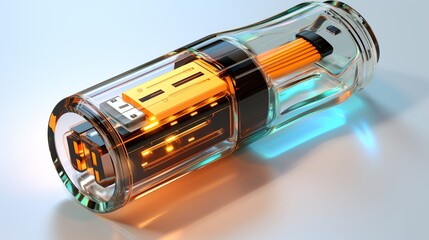 Poster - Transparent glass energy cell with internal components.